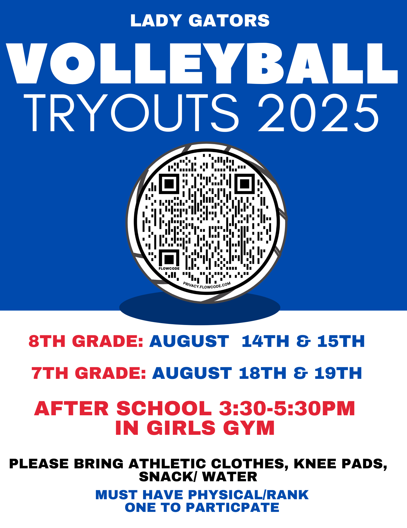The following must be completed and on file to participate/tryout:

Physicals:

https://schools.dickinsonisd.org/page/sportsmed-Physical%20Forms

Rank One Paperwork:

http://https//dickinsonisd.rankone.com/New/NewInstructionsPage.aspx
